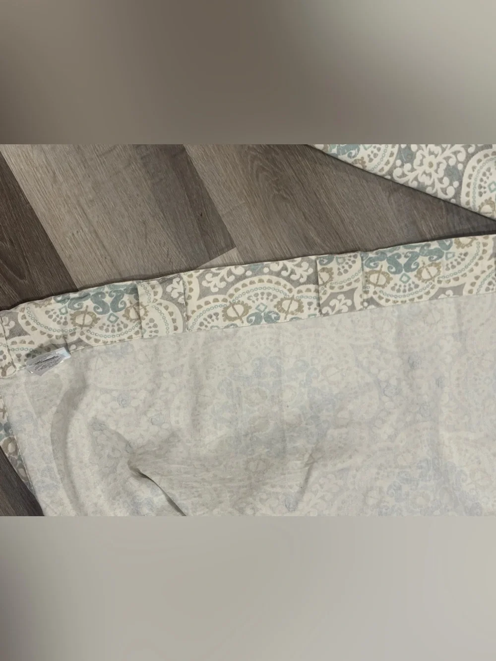 Waverly Cream, Gray, Soft Blue Curtain Panels w/ Medallions - 3 - 67”x50”